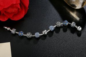 JWL - תכשיטי מעצבים  סטים צמיד עם חרוזים: love, פרחים, לבבות, יהלומים בצבעי כסוף וכחול